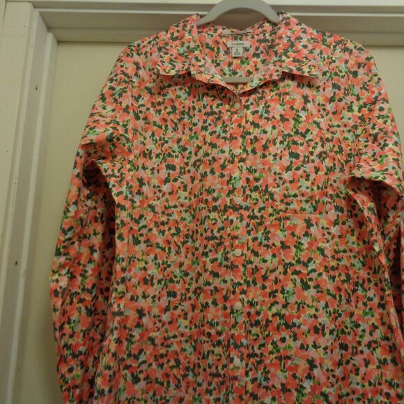 ORANGE & LIME SHERBERT FLOWERS COTTON SHIRT BY L.L. BEAN M - Picture 3 of 5